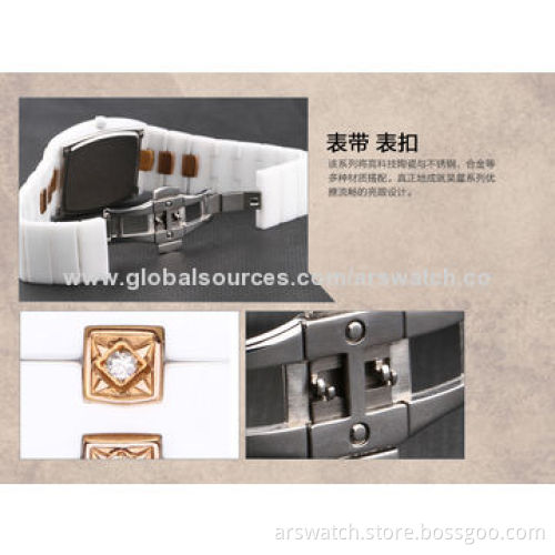 New Fashion Women's Ceramic Watches, Crystal Stones Setting, Waterproof and Japan Movement